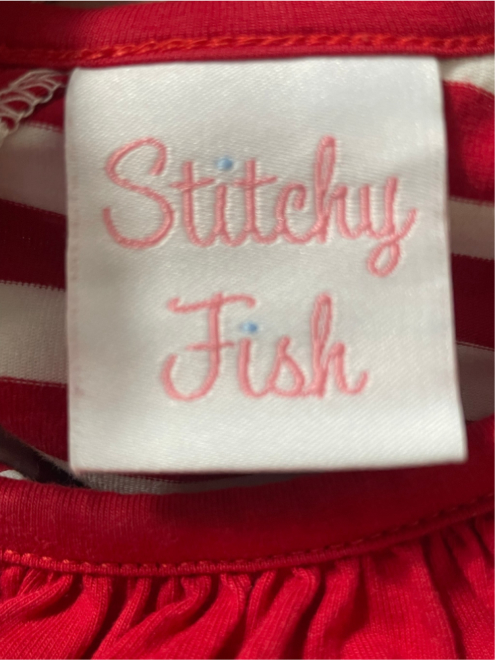 Stitchy Fish Girls Red White Striped Ruffle Minnie Mouse Applique Dress 2T - Picture 5 of 7
